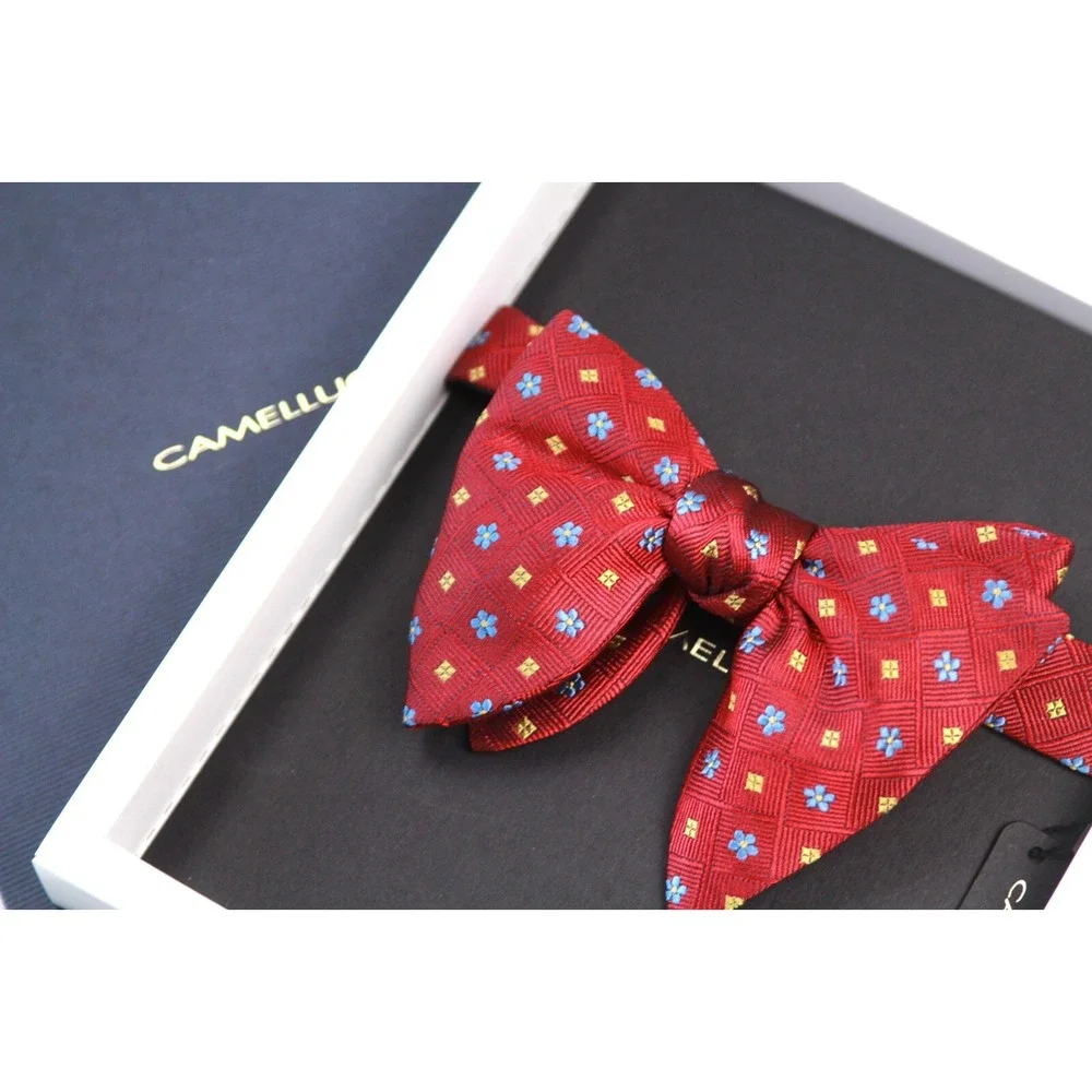 Men's Self-Tied Big‎ Butterfly Bow Tie Red Ornamental Pattern S717